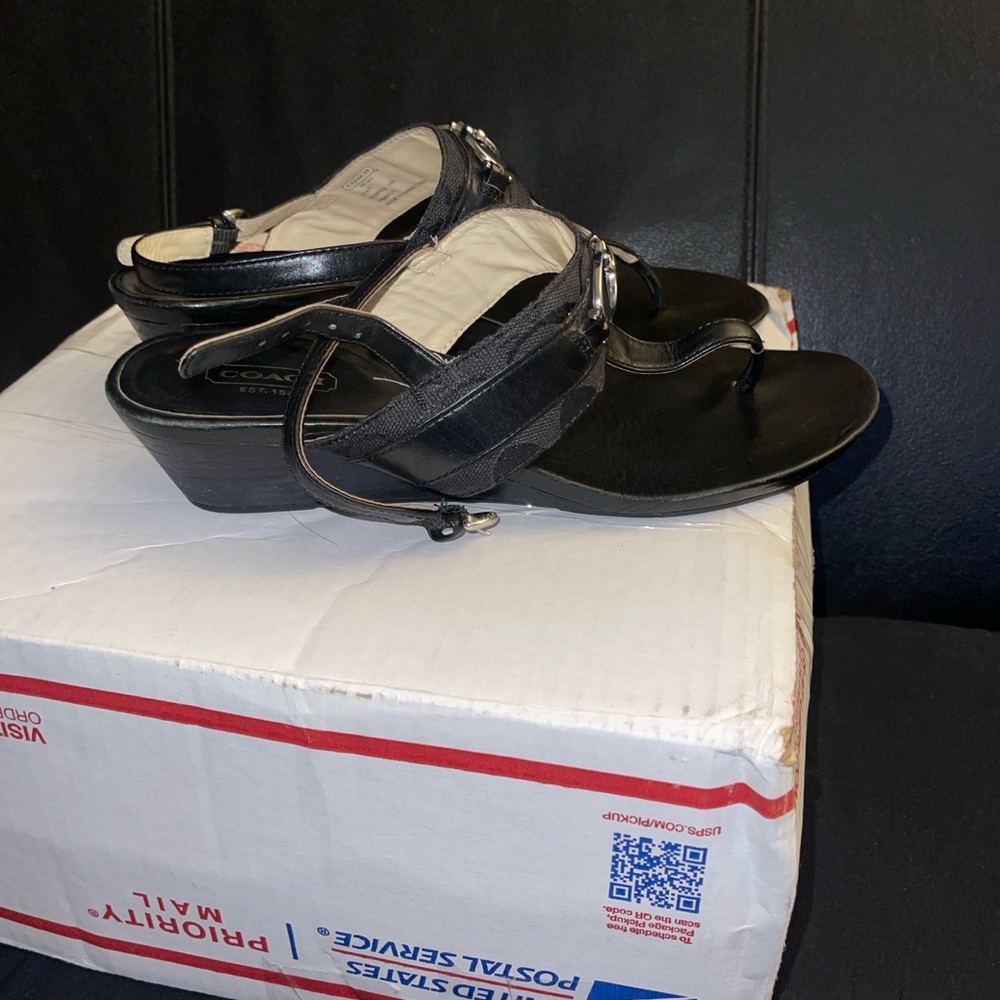 Coach Despina Black Thong Wedge Sandals with Silver Hardware Size 10B - Picture 14 of 16